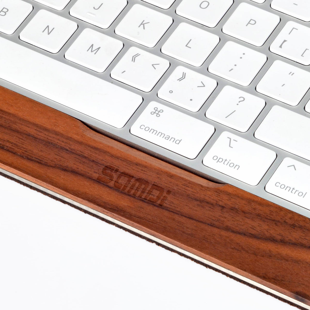 SAMDI Apple iMac Stand Base, Stainless Steel/Wooden Keyboard Tray - Magic Keyboard Mounting Platform - Black Walnut