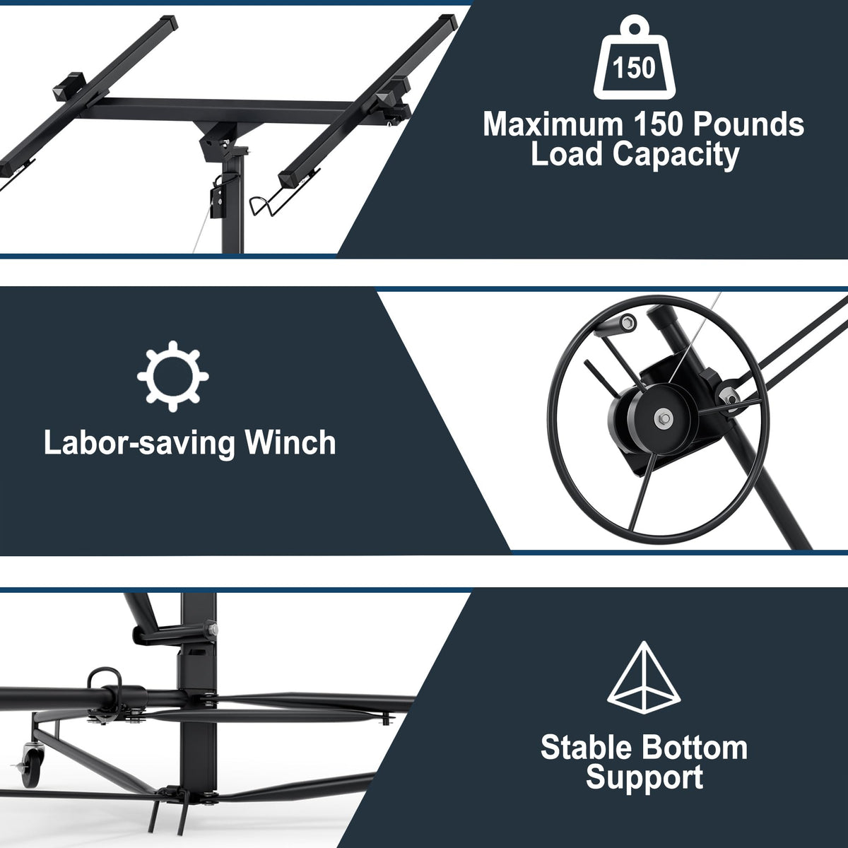 GarveeTech Drywall Lift 16 ft,Drywall Rolling Lifter Panel,150 LBS Heavy Duty Sheetrock Lift, Drywall Lift Panel Hoist Jack with 360° Adjustable Telescopic Arm & 3 Lockable Wheels