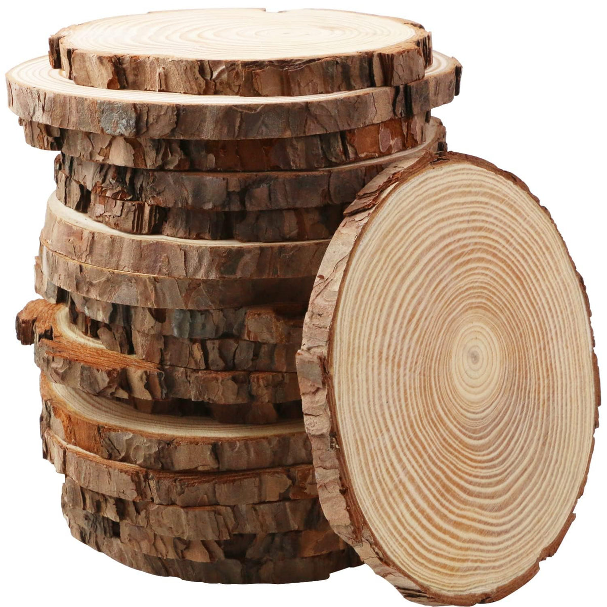 FSWCCK 17 PCS Unfinished Wood Slices for Centerpieces - 5.1-5.5 Inch,Round Natural Discs with Tree Bark, Wooden Cookies Circles for Crafts Christmas Ornaments, Rustic Wedding Decor,Table Decoration