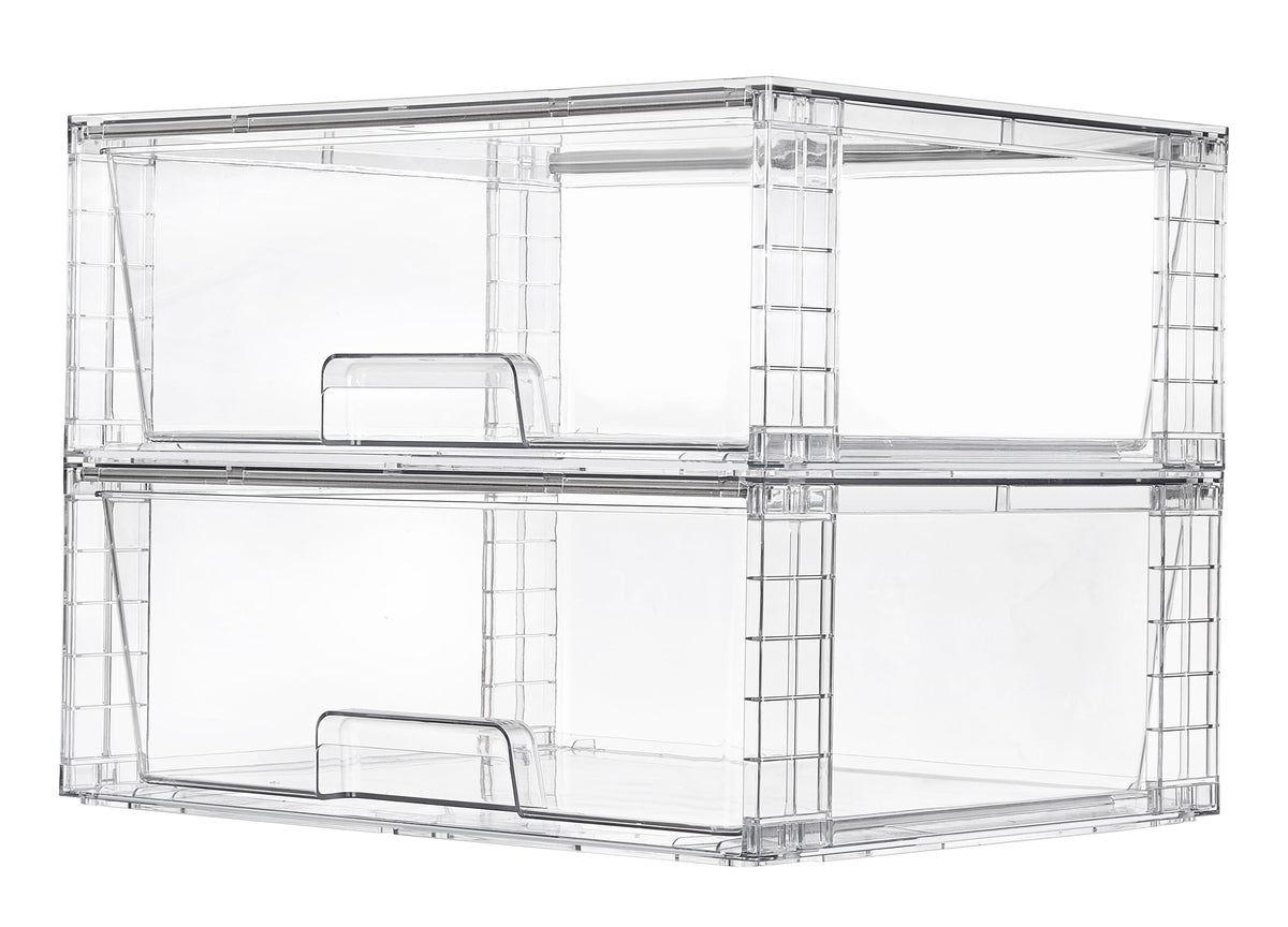 Vtopmart 2 Pack Large Stackable Storage Drawers,Easily Assemble Clear Acrylic Bathroom Closet Undersink Organizers,Plastic Storage Bins for Cabinet,Kitchen Pantry,Medicine Organization