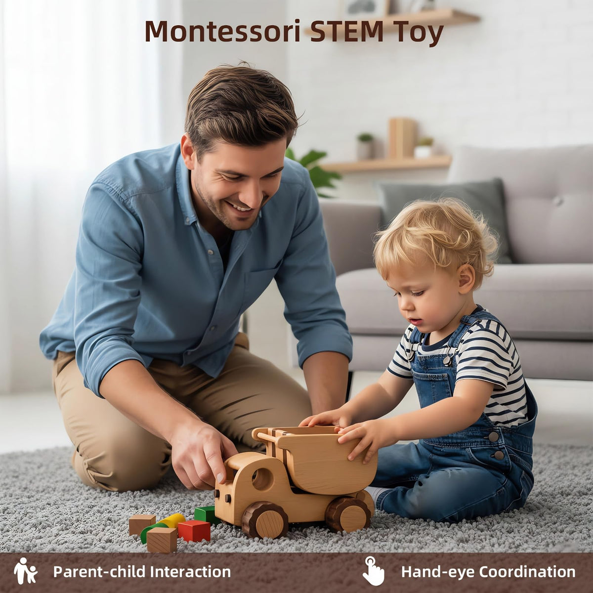DadCarved Wooden Dump Truck for Toddlers Kids