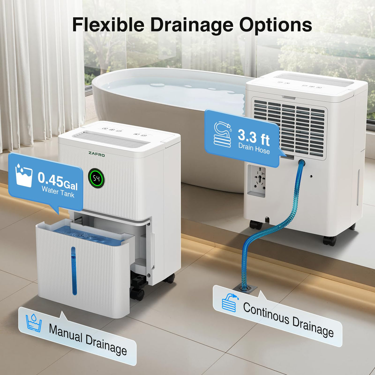 ZAFRO 1600 Sq.Ft Dehumidifiers for Home and Basement with Drain Hose, Ultra Quiet 41dB, Energy Saving Max 21 Pints Dehumidifier with Auto or Manual Drainage, Auto Defrost, Three Modes, Dry Clothes