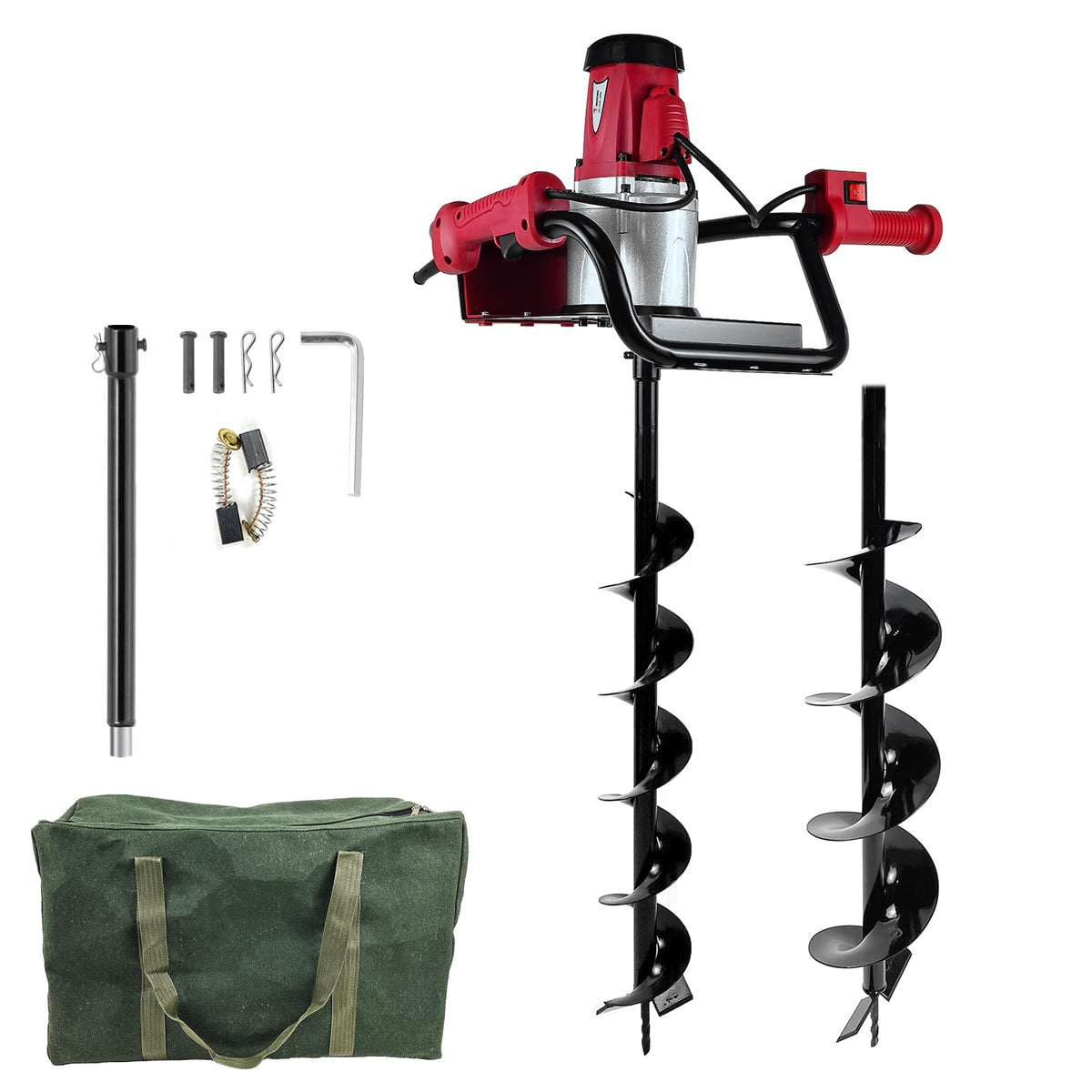 JKCHENPRO 1500W Electric Post Hole Digger - 6" & 4" Earth Auger with Reverse Function, Carry Bag & Durable Auger Bit for Fencing, Gardening