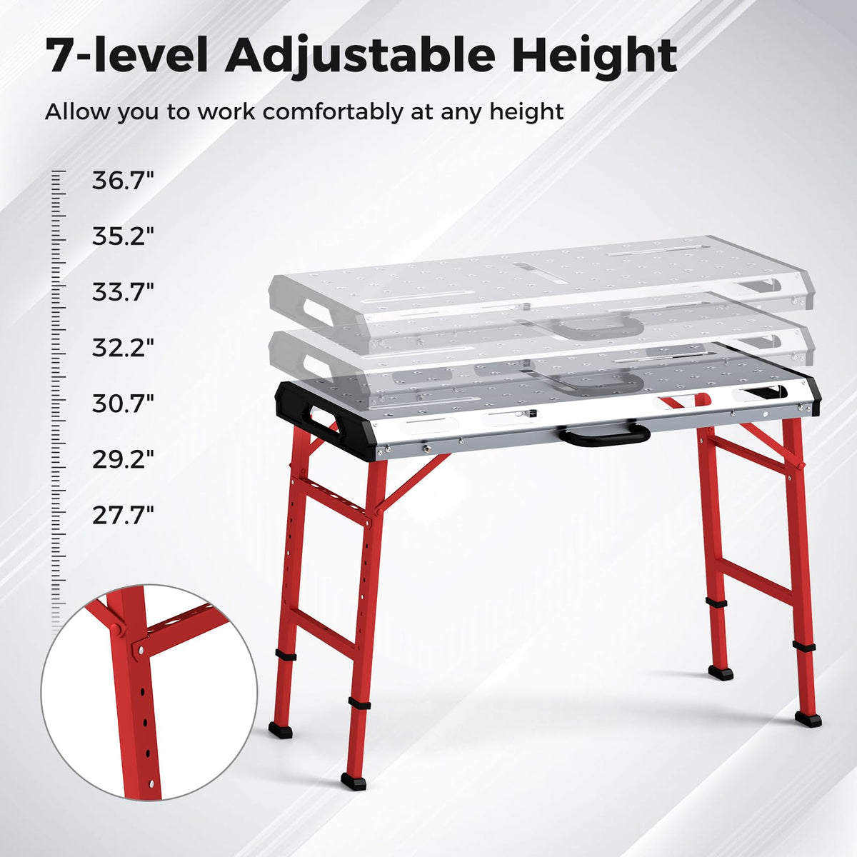 Goplus Portable Welding Table, 42" x 21" Folding Height Adjustable Weld Table Top w/1000LBS Capacity, 2 Bar Clamps, 8 Tool Slots, Handle, 0.7” Holes, Heavy-Duty Workbench Fixture Table for Garage