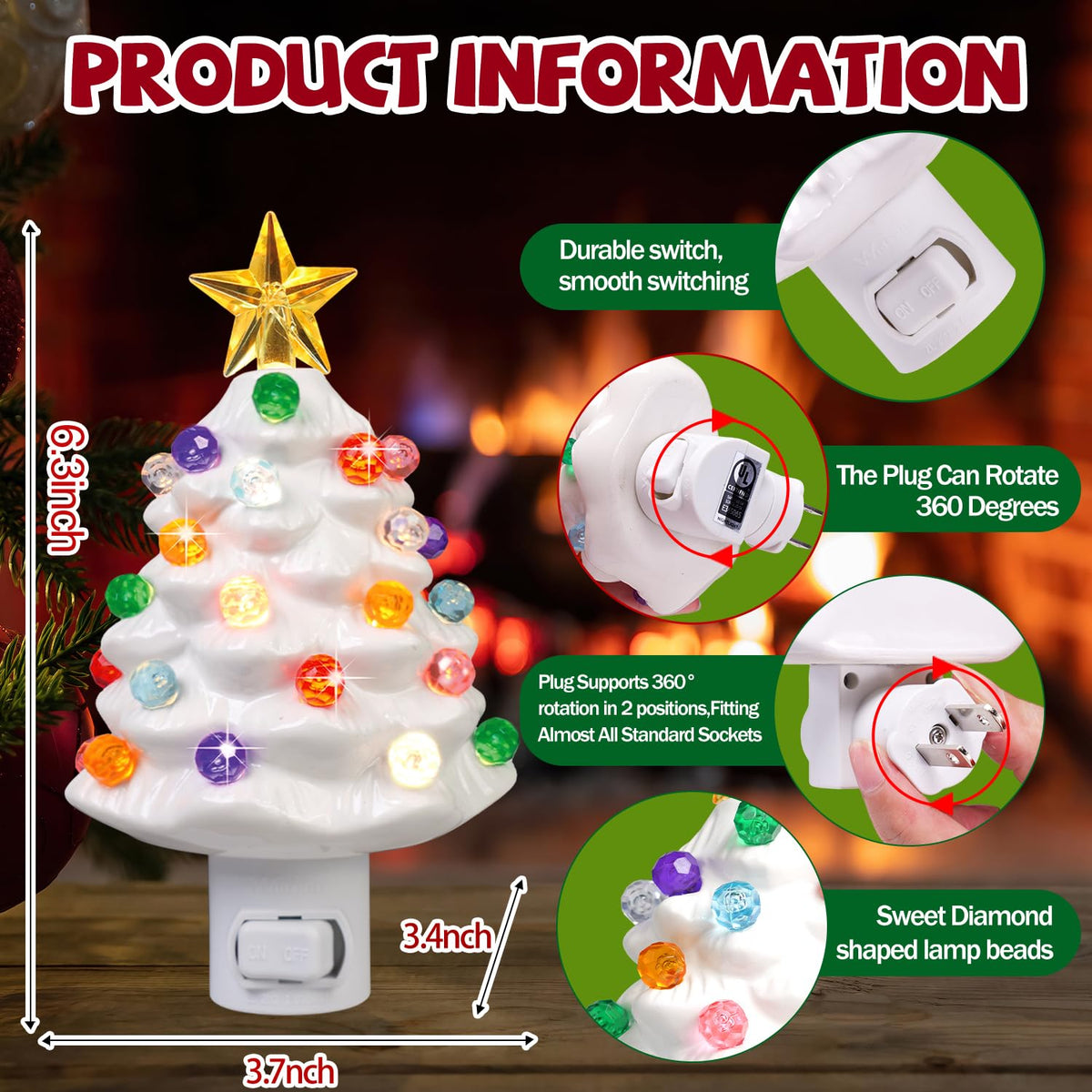 JOVYNX 2 Pack Christmas Ceramic Tree Night Light Plug in,360° Rotatable Nostalgic Xmas Day Night Light that Light Up,Pink White Retro Christmas Day Decor Nightlights