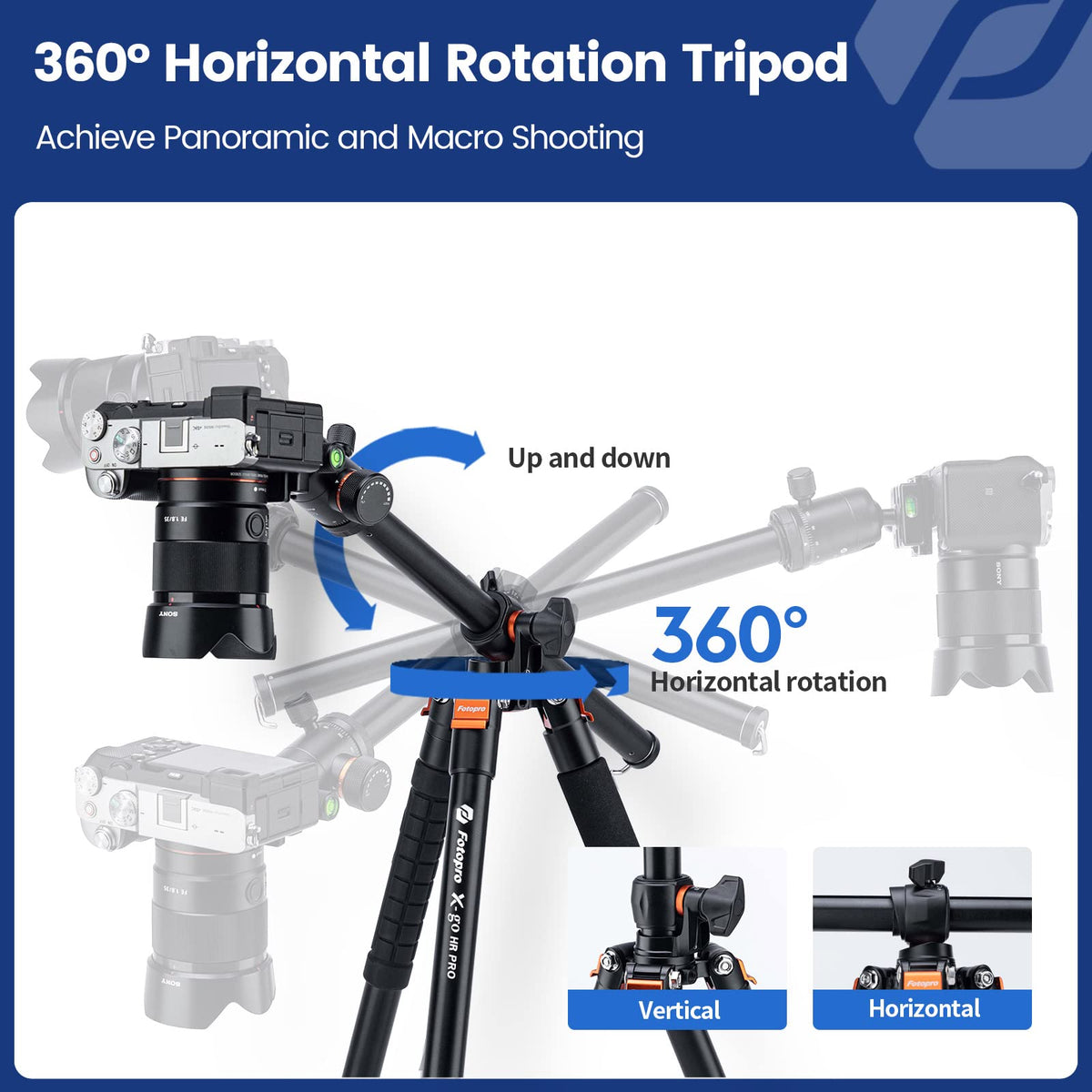 Fotopro Horizontal Camera Tripod 75 Inch Aluminum 360 Degree Ball Head Quick Release Plate DSLR Tripod for Travel Camera Video Camcorder