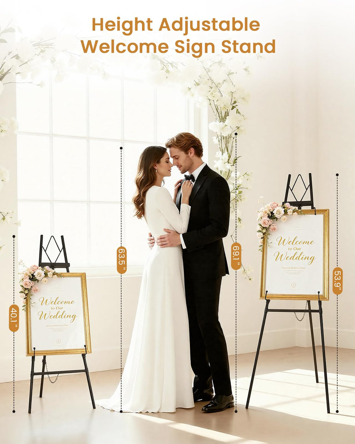 53.9" Black Easel Stand for Sign, Heavy Duty Metal Display Easel with Storage Bag, Adjustable Art Easel for Wedding Sign, Painting, Picture