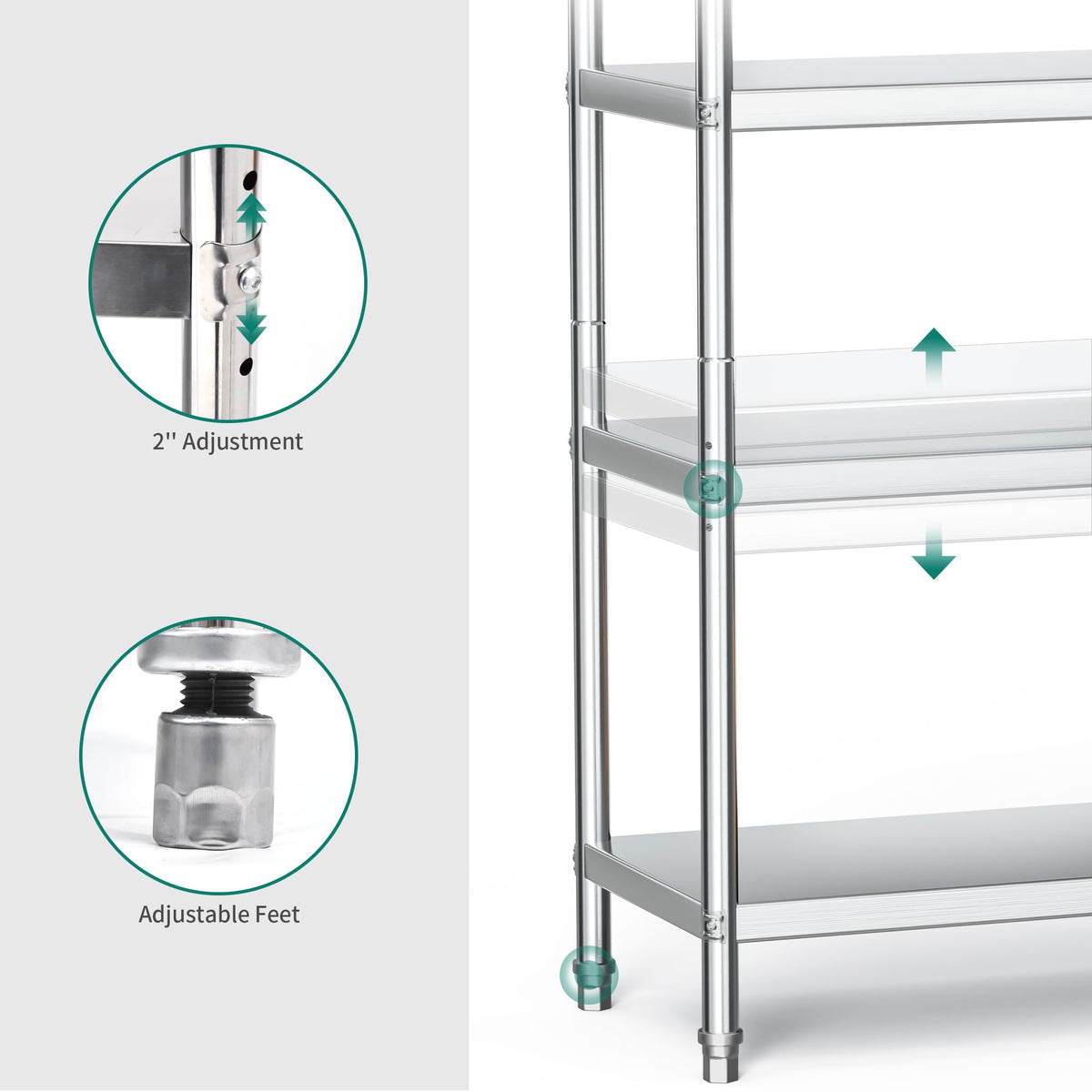 YITAHOME 5 Tier Stainless Steel Shelves 48x18x72in, NSF Metal Adjustable Shelves Unit for Kitchen, Commercial Office, Garage, Warehouse Storage, 330lb Capacity per Shelf