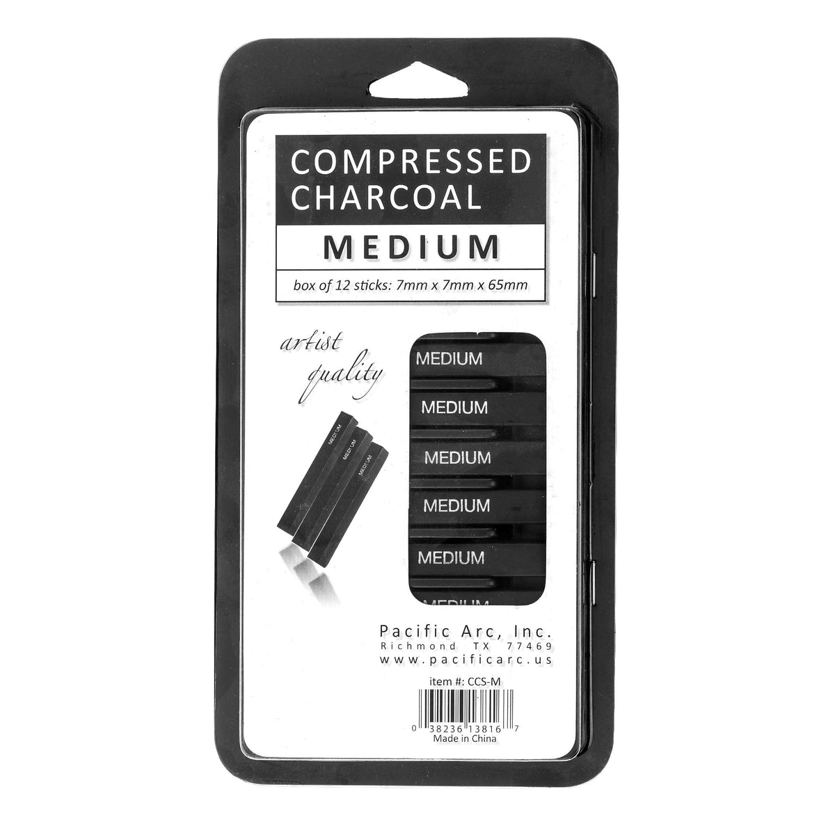 Pacific Arc Compressed Charcoal Sticks Medium 12 Pack for Drawing, Sketching, and Shading