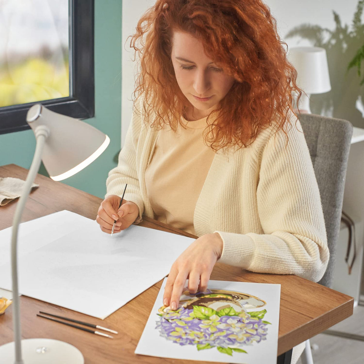ARTEZA Paint by Number for Adults, 12x16 Inches, 21 Pieces, Hydrangea Flowers Paint by Numbers Kit, 1 Canvas Panel, 12 Acrylic Paint Pots, 5 Paintbrushes, Art Supplies for Home & Office Decor