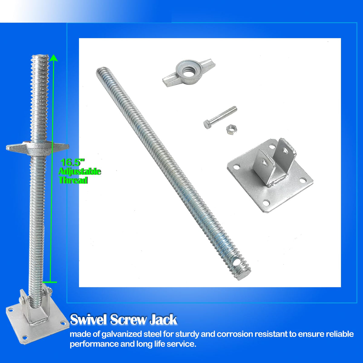 GaeaAuto 4 Pack Scaffold Swivel Screw Jack Solid Stem Adjustable Leveling Jacks with Base Plate for Baker-Style Scaffolding Equipment