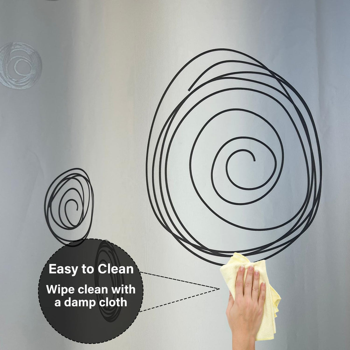 Myratts Plastic Shower Liner - Premium EVA 6G Thickened Shower Curtain Liner with Rustproof Grommets and 3 Weighted Magnets, Waterproof Shower Curtain for Bathroom(Black Circle)