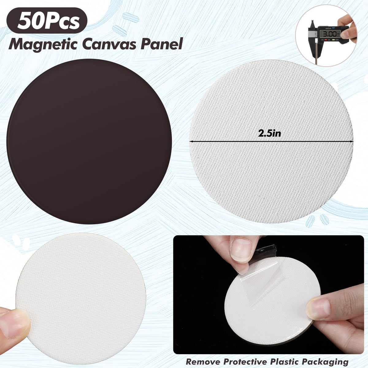 Engrowtic 50 Pcs Magnetic Painting Canvas Panel Mini Canvas Boards for Painting Mini Tile Art for Fridge Locker Art Crafts DIY(2.5 in,Round)