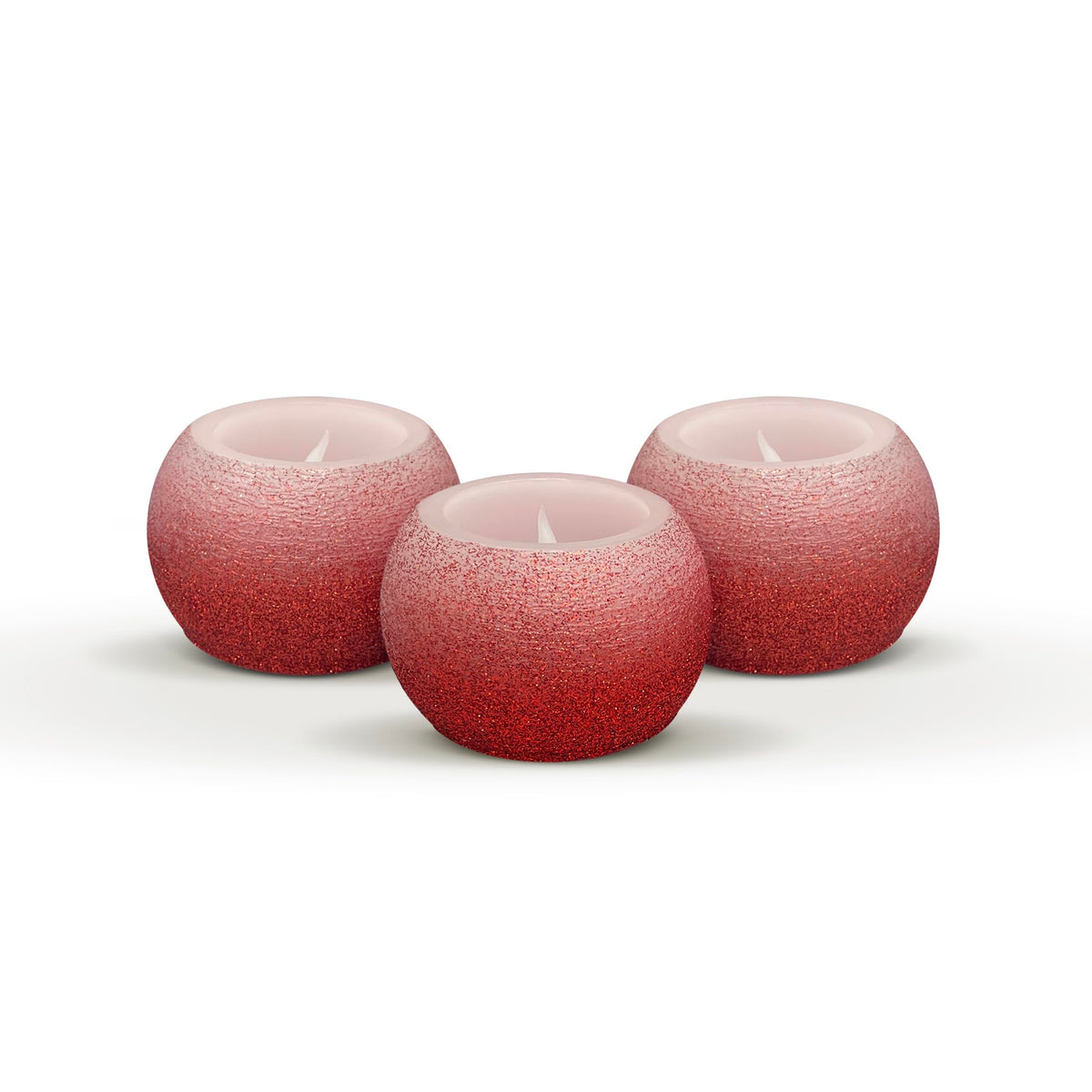 FURORA LIGHTING Red Glitter Flameless Candles - Small 2.4" W x 1.6" H Real Wax, LED Flicker, 3-Pack, Battery Included, Home Decor & Centerpiece