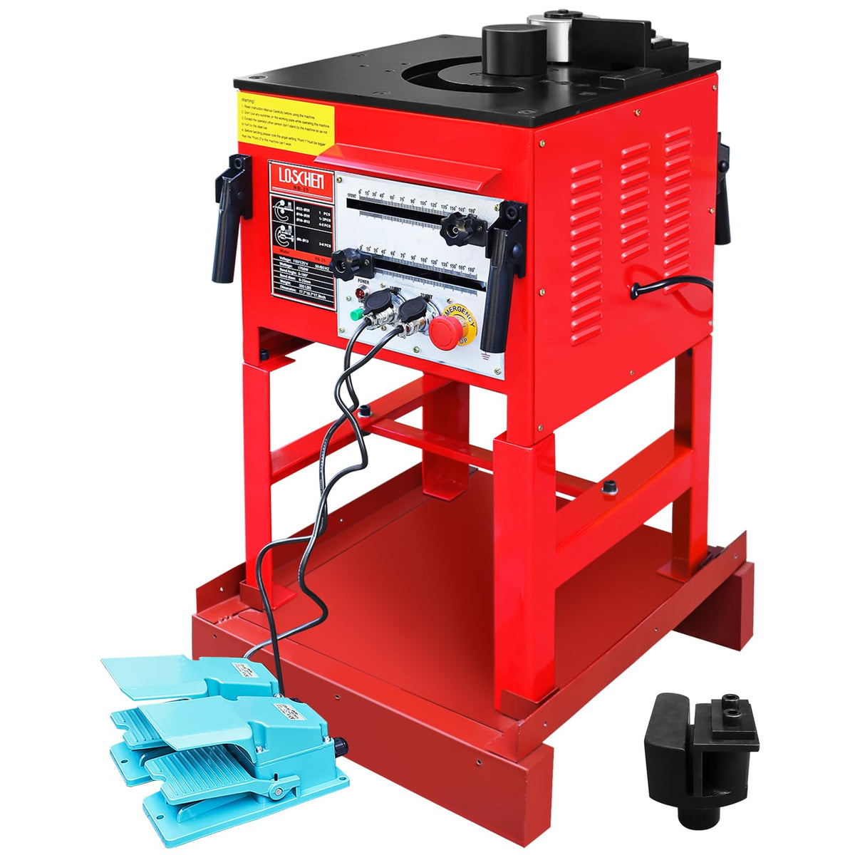 LOSCHEN Electric Hydraulic Rebar Bender,Bending Angle 0-180 Degrees,Bending up to 1 Inch #8 6-25mm Rebar,with Foot Pedal and Height Enhancement Bracket,1700W Desktop Electric Rebar Bender