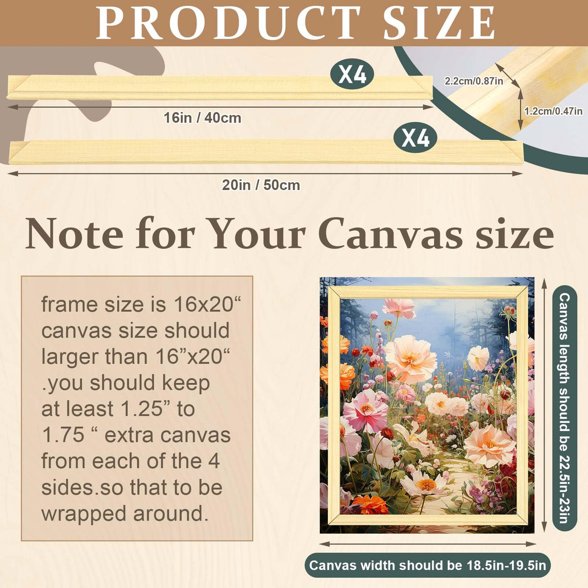DoubleFill 2 Pack 16x20 Inch DIY Canvas Stretcher Bars Canvas Frame Wood Frames Kit Easy to Assemble for Prints, Posters, Oil Painting, Painting, Embroidery Stitch and Needlepoint Arts