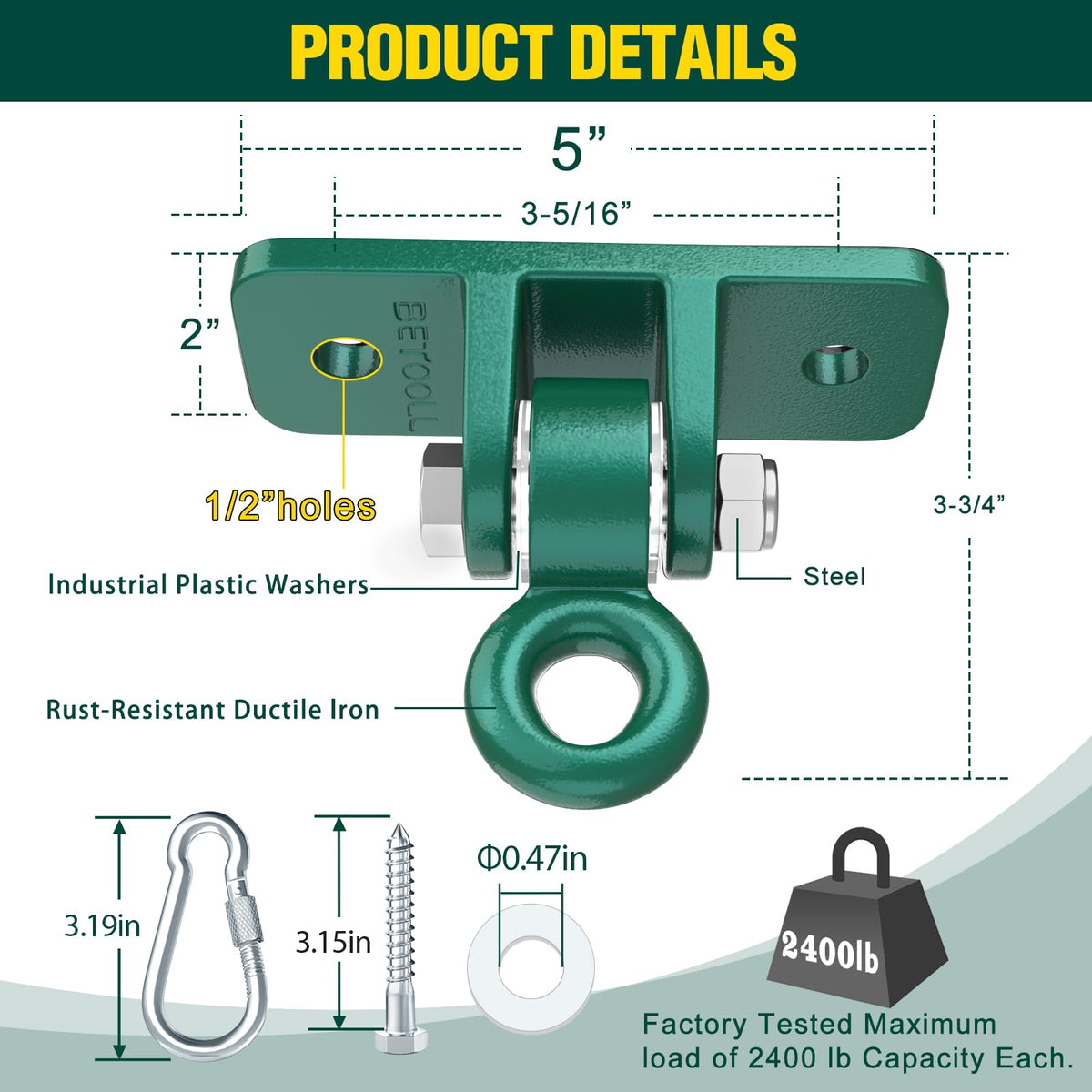 BETOOLL Swing Sets Brackets - 2 A-Frame Swing Set Brackets and 2 Swing Hangers and 2 Glider Swing Brackets with All Mounting Heavy Duty Hardware Included for Porch, Yard, Playground - Green