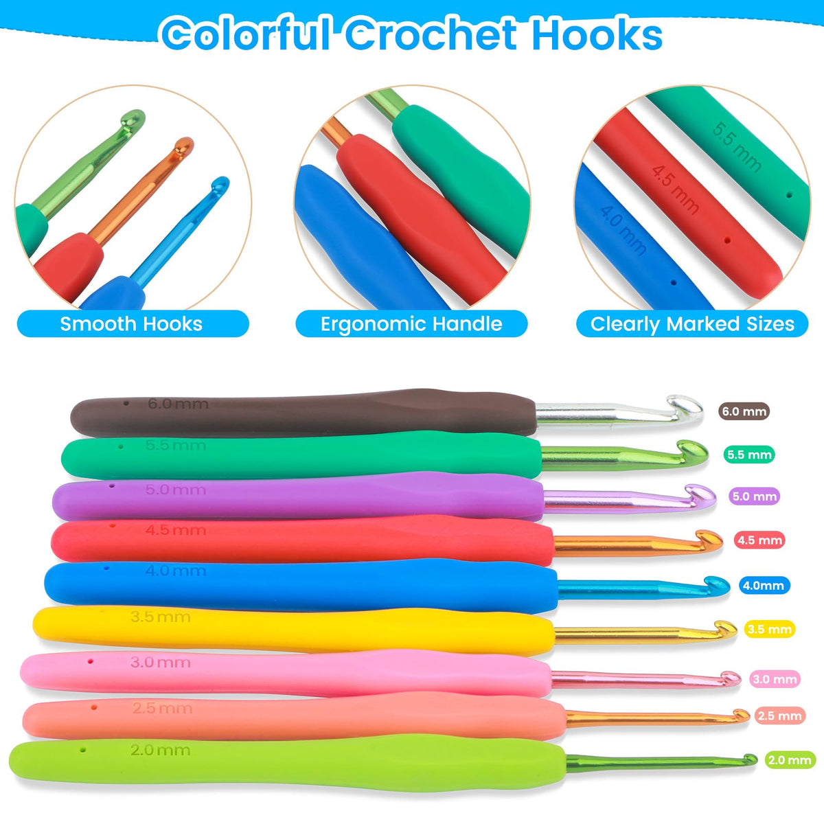 MECHEER Crochet Kit for Beginners, 67 Pcs Knitting Kits Crochet Set with Yarn, Ergonomic Crochet Hooks 0.6mm-6.0mm, Portable Crochet Starter Kit for Travel