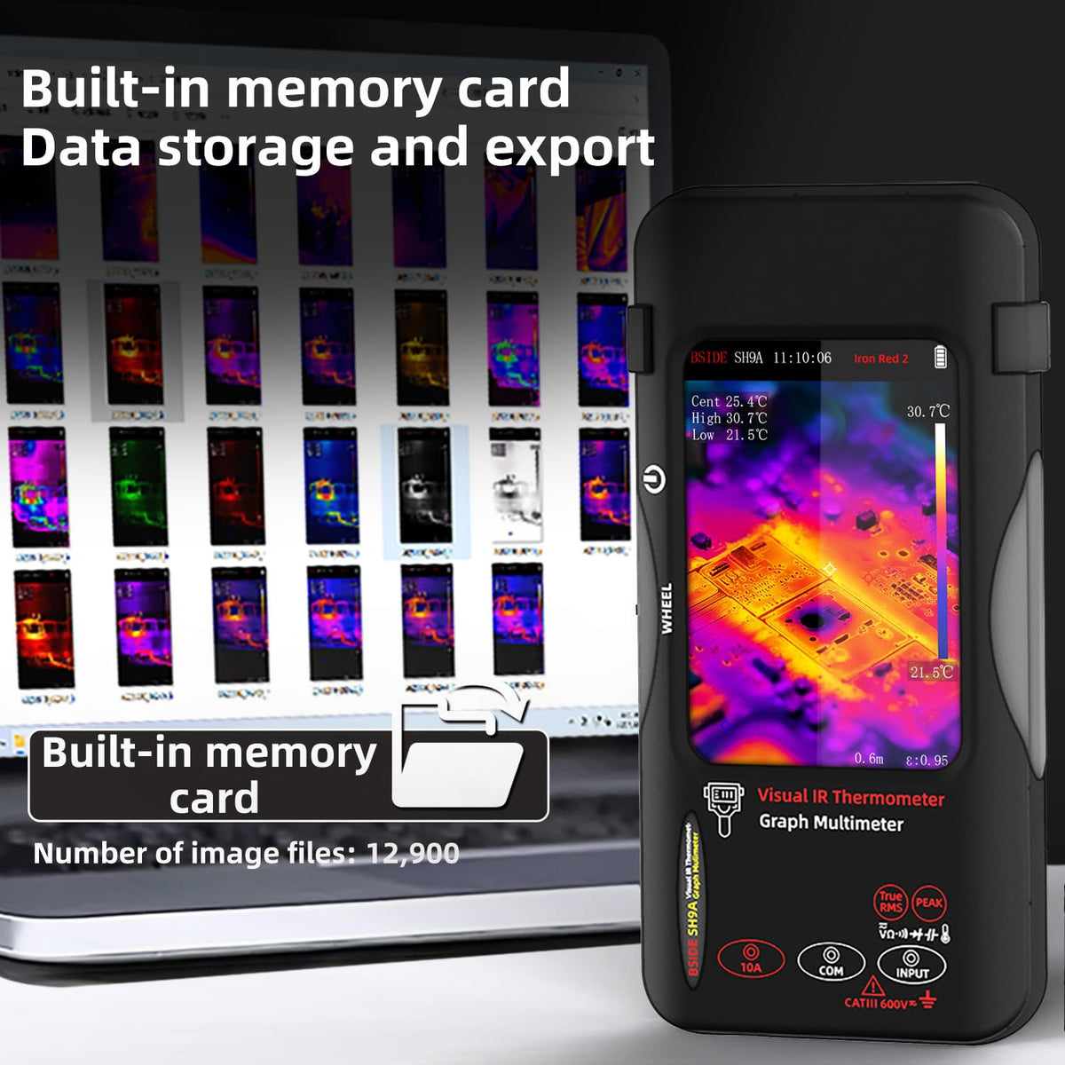 BSIDE SH9A Thermal Imager Multimeter with Macro Lens 428×320 IR Resolution, 20000 Words Multimeter with 3.98'' Touchscreen 25Hz Infrared Thermal Camera 15 Thermal Palettes Dual-Light Fusion IR Camera