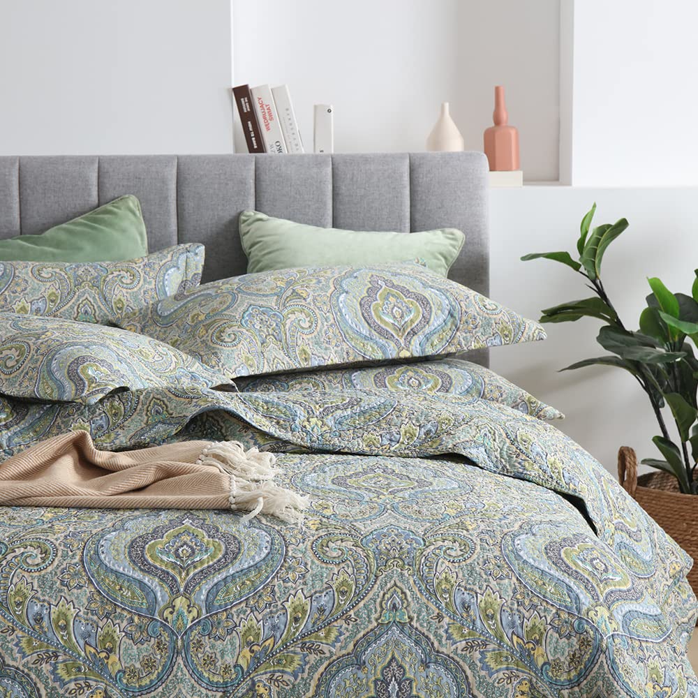 Autumn Dream Cotton Bedspread Quilt Sets, 3 Pieces Reversible Comforter Coverlet Sets, Classical Damask Paisley,King Size