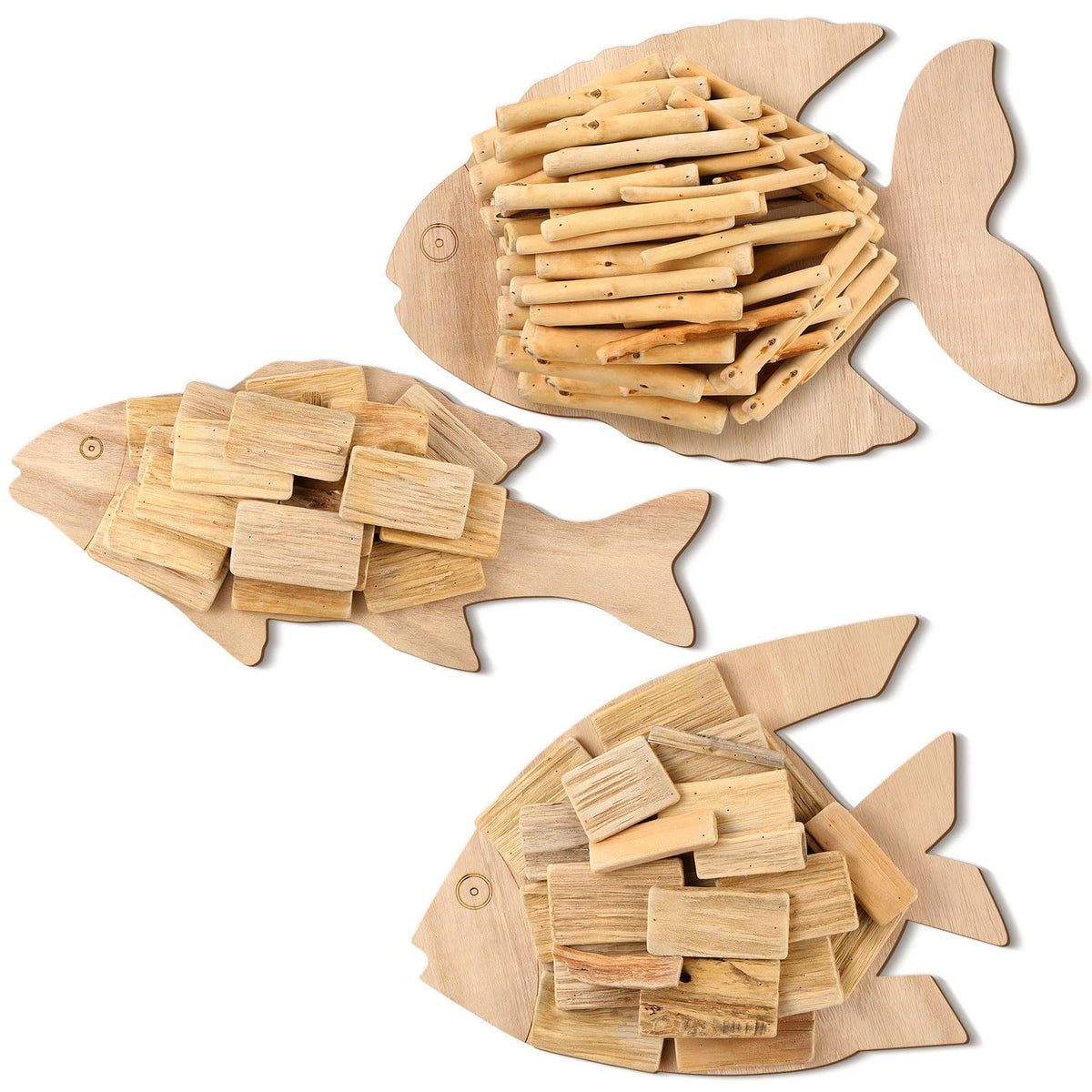 Wesiti 3 Pcs Beach Coastal Wall Decoration Driftwood Fish Nautical Wall Art Hand Crafted Coastal Beach Driftwood Handmade Wooden Decor for Home Living Room Bedroom Office Bathroom