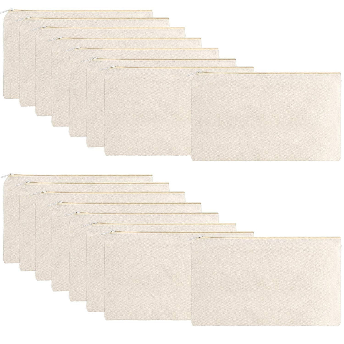 meekoo 16 Pack Blank Canvas Pouch Zipper Cosmetic Bag Bulk Plain Makeup Pouch Purse Sublimation DIY Craft Multipurpose Travel Toiletry Bag for Makeup Cosmetic Stationary Storage(S,Beige)