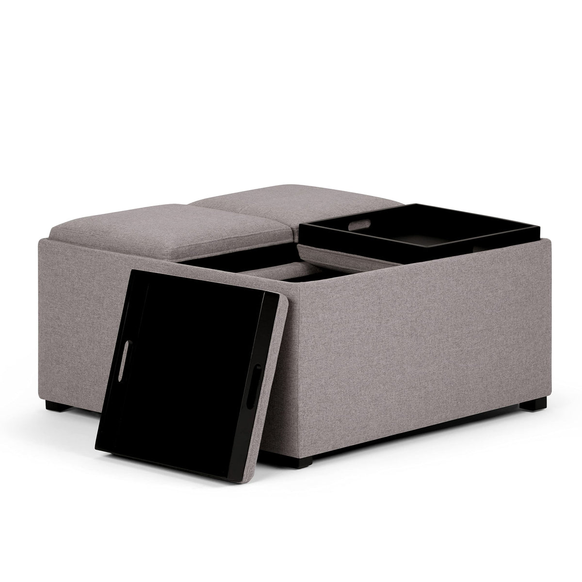 SIMPLIHOME Avalon Wide Contemporary Square Coffee Table Storage Ottoman, Cloud Grey, Table Ottoman