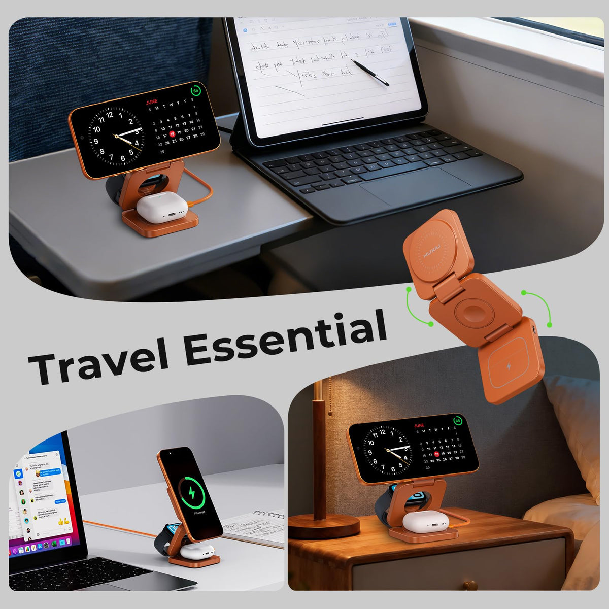 KU XIU QI 2.2 25W 3-in-1 Charging Station for Apple Device, Foldable Magnetic Charger for iPhone 17/16, 5W for Apple Watch & AirPods, Fast Travel Wireless Charging Stand with 45W Adapter