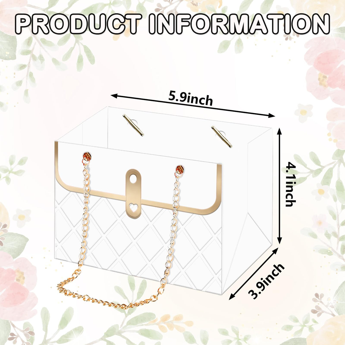Whaline 6 Pcs White Paper Flower Bags with Metal Chain Bouquet Storage Bucket Florist Boxes Flower Wrapping Basket Handbags for Mother's Day Wedding Birthday Party Gift Supplies