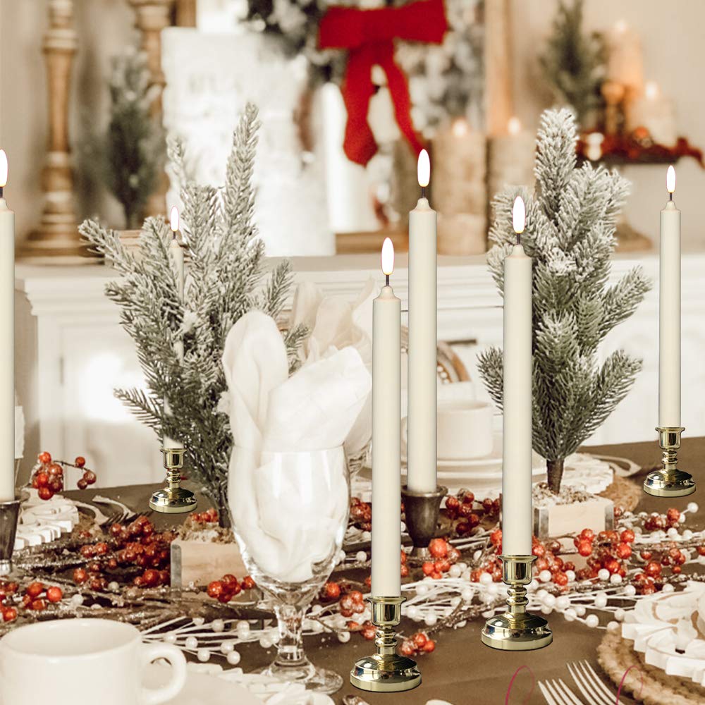 Wondise Flameless Window Candles with Timer & Remote, 10" Battery Operated 3D Wick LED Flickering Window Candles for Christmas Decoration, Removable Gold Holder and Suction Cups Included(6 Pack)