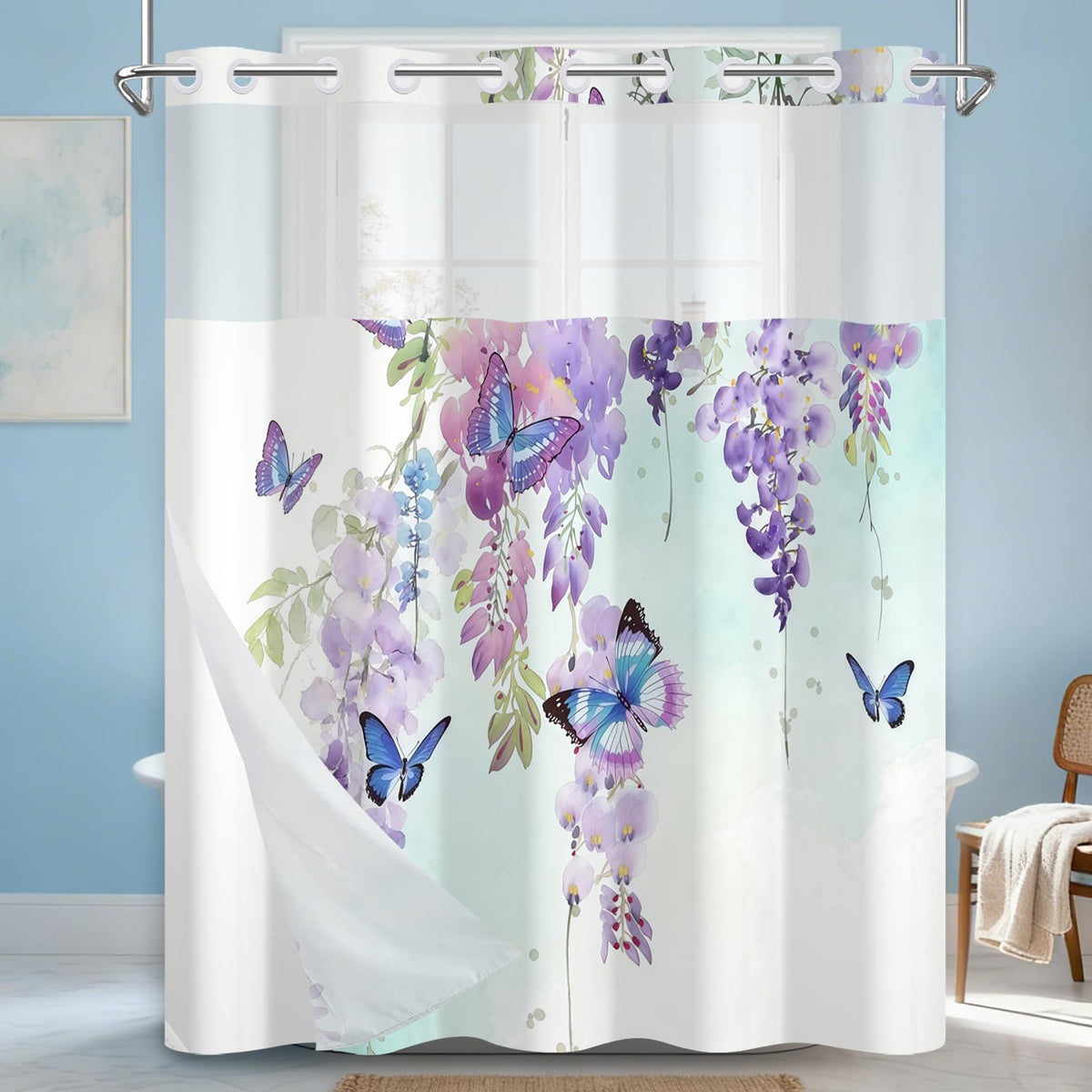 NAEMBCU No Hook Shower Curtain with Snap in Liner 71x74 Inch