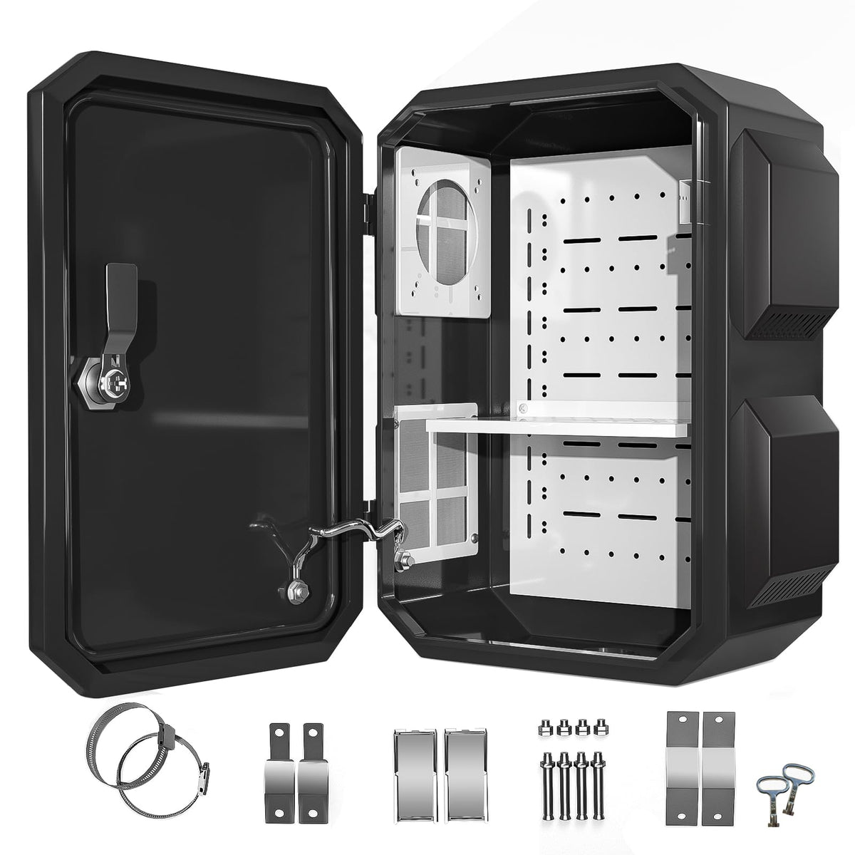 Outdoor Electrical Box, Cold-Rolled Steel Plate, Aluminum Alloy Back Beam, One-Piece Ventilation Design, IP65 Waterproof, Wall/Pole Mounted (15.7" x 12" x 8")