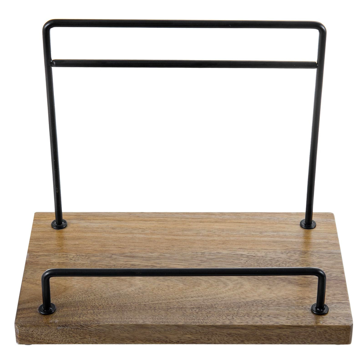 MyGift Premium Acacia Wood and Matte Black Metal Cookbook Stand – Rustic Kitchen Countertop Book Holder Rack for Recipes, Tablets, Cutting Boards