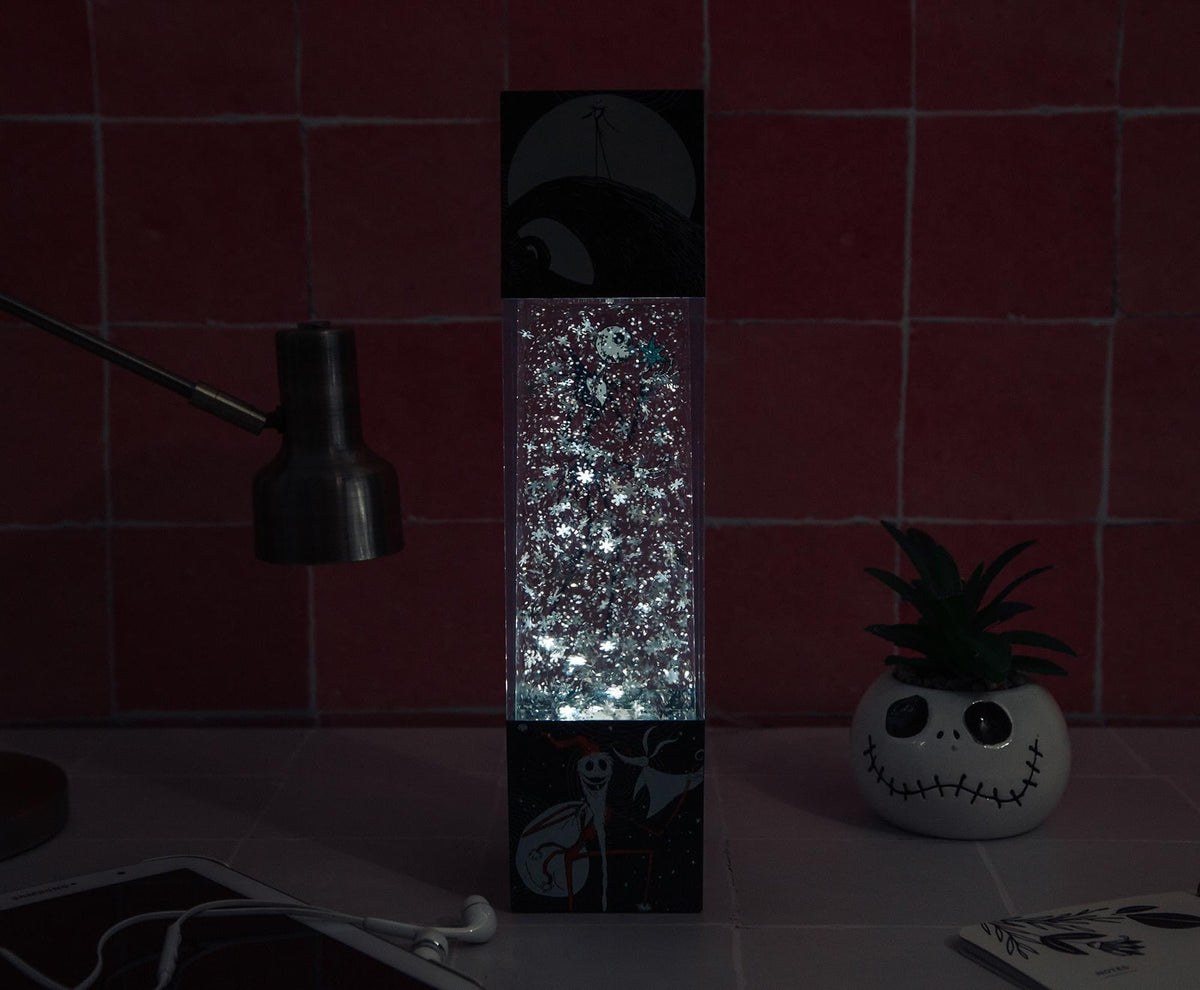 Nightmare Before Christmas Disney The Jack Skellington Glitter Motion Mood Light | Nightstand Table Lamp for Bedroom, Desk | 12 Inches Tall