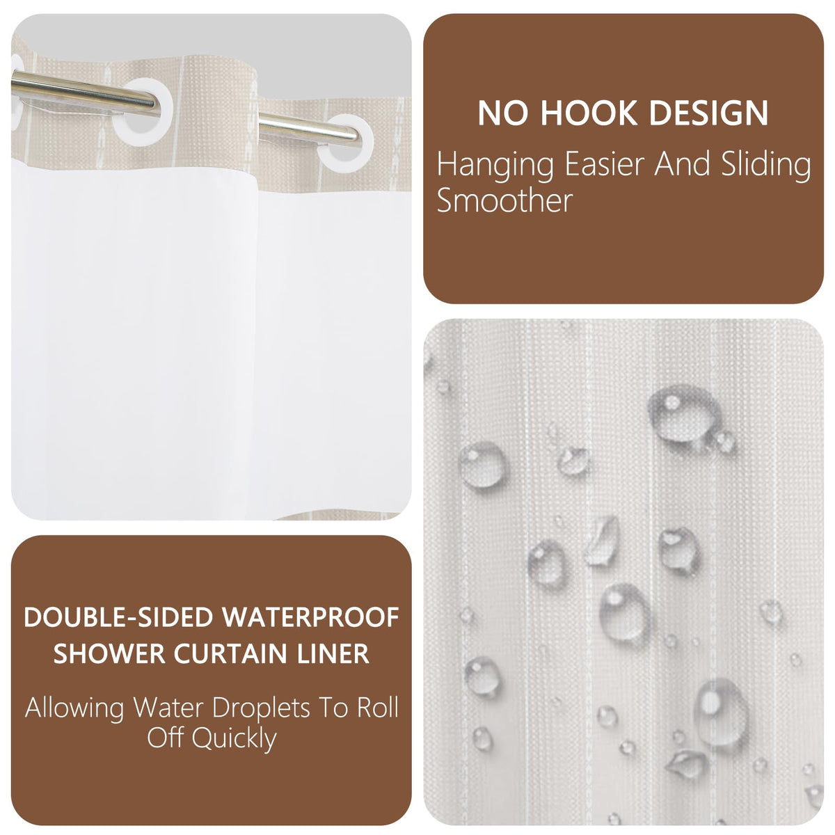 NAEMBCU No Hook Waffle Shower Curtain with Snap-in Liner 71x74 Inch