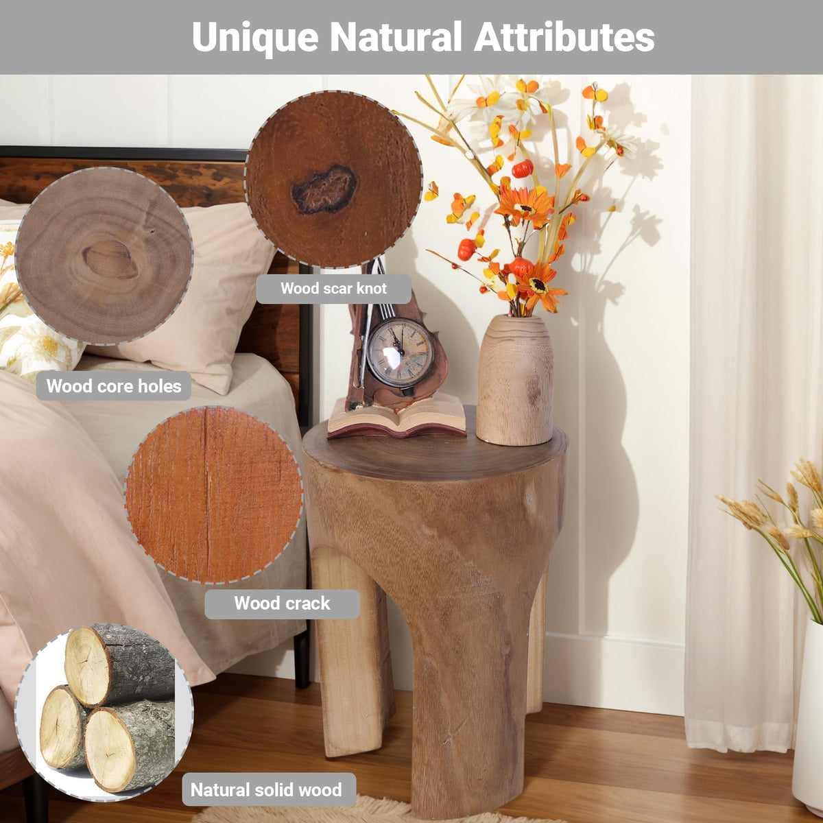 Athaliah Small Solid Wood Accent Table, Handcrafted Rustic Wooden Side Table for Sofa, Plant Stand or Decorative Use
