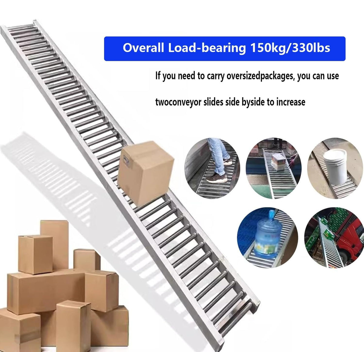 Heavy-Duty Portable Roller Conveyor Table, 40cm Wide, 330lbs Capacity, Foldable Flow Rail Rollers, Stainless Steel Frame for Warehouse & Assembly Line Use