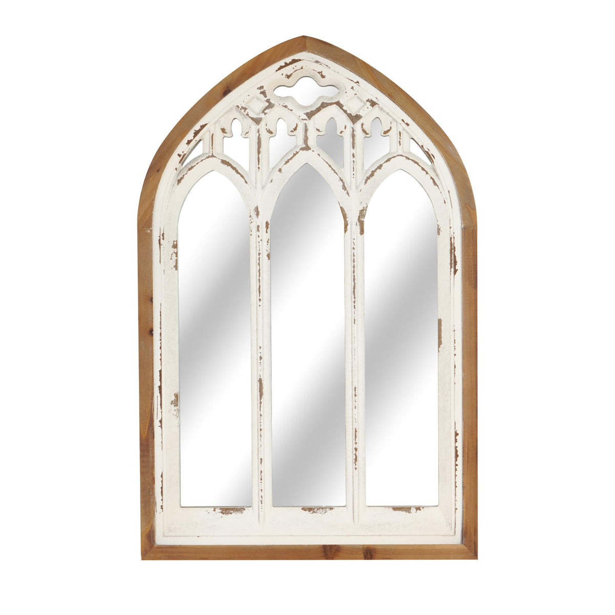 Synovana Arch Window Wall Mirror - Farmhouse Cathedral Wall Decor with Wooden Frame for Entryway Hallway Living Room - 16.14" x 1.38" x 25.2"