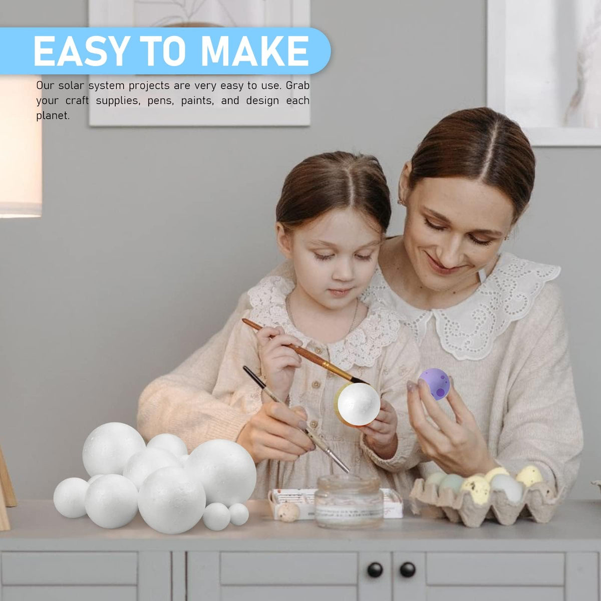 Fansunta 24PCS Solar System Model Foam Ball Project Kit, Planet Model Crafts Includes 14 Sized Polystyrene Spheres Balls, 9.5" Bamboo Sticks for School Science Projects