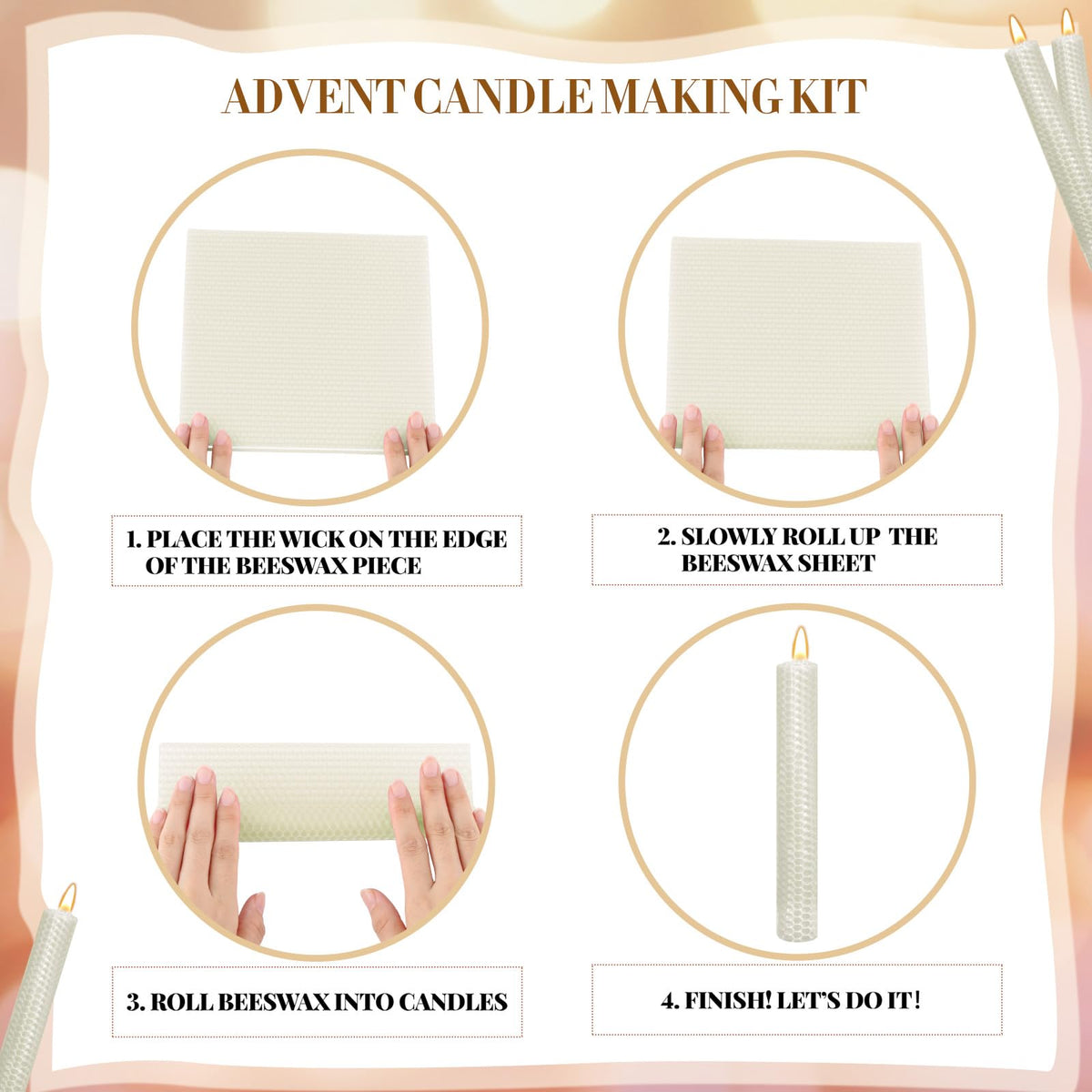Yuntau 24 Pcs Beeswax Candle Making Kit Ivory Natural Beeswax Sheets DIY Set Include Honeycomb Sheets and Cotton Wicks for Craft Gift Kids Adults Fun Project