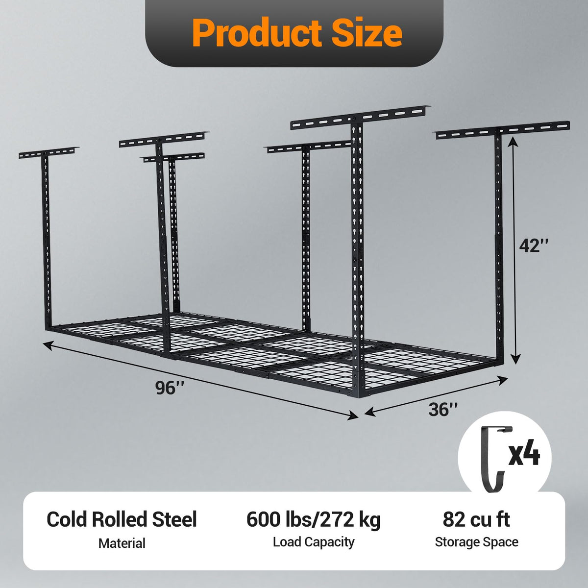 EliteEdge 【3x8 Ft丨600 LBS Capacity 】 Heavy Duty Garage Ceiling Storage Racks - Height Adjustable Overhead Garage Storage Rack Organization - Ceiling Mounted Storage Racks