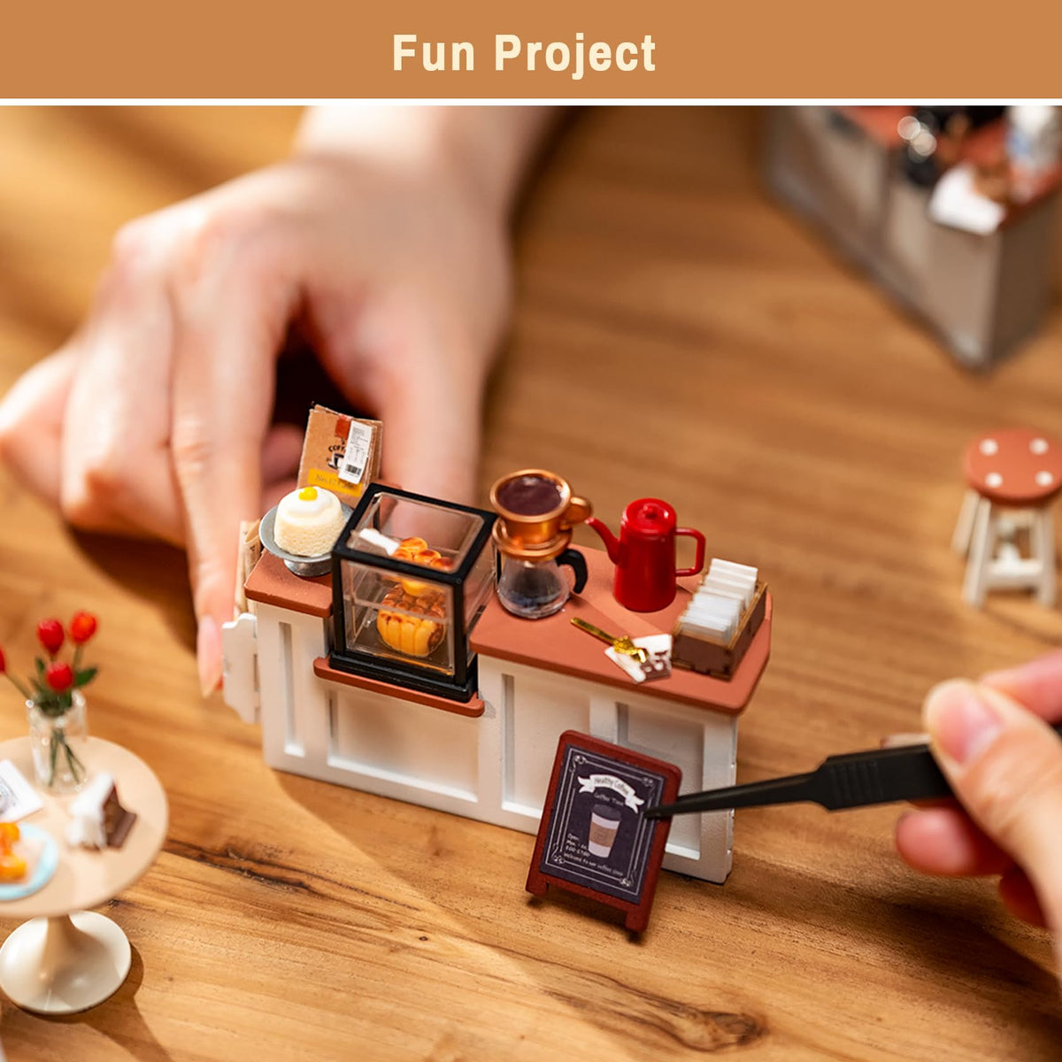 Rolife Coffee Shop Miniature Dollhouse Kit with LED Lights - DIY Crafts for Adults, Birthday Gifts and Hobbies