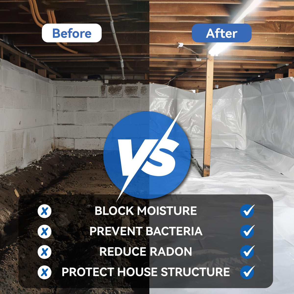 Spirecover White Crawl Space Vapor Barrier, 10 Mil Vapor Barrier, 10' x 100', Heavy Duty Polyethylene Film, Thick Plastic Sheeting, Plastic Drop Cloth Covering for Crawlspace, Basement