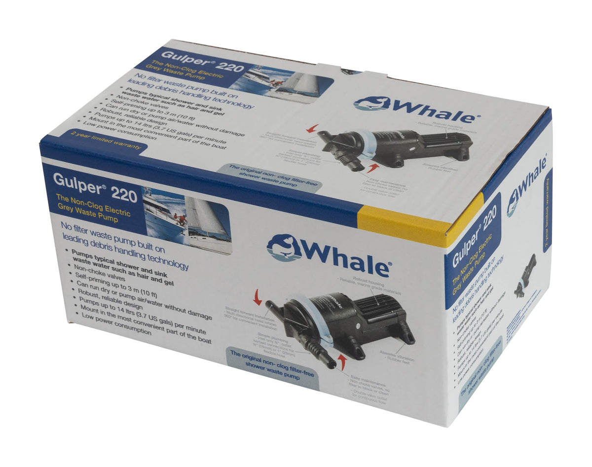 Whale Gulper 220 (24V) Graywater Waste Pump, 3.5 GPM, Virtually Unblockable, Self-Priming, Low Power Draw, BP1554