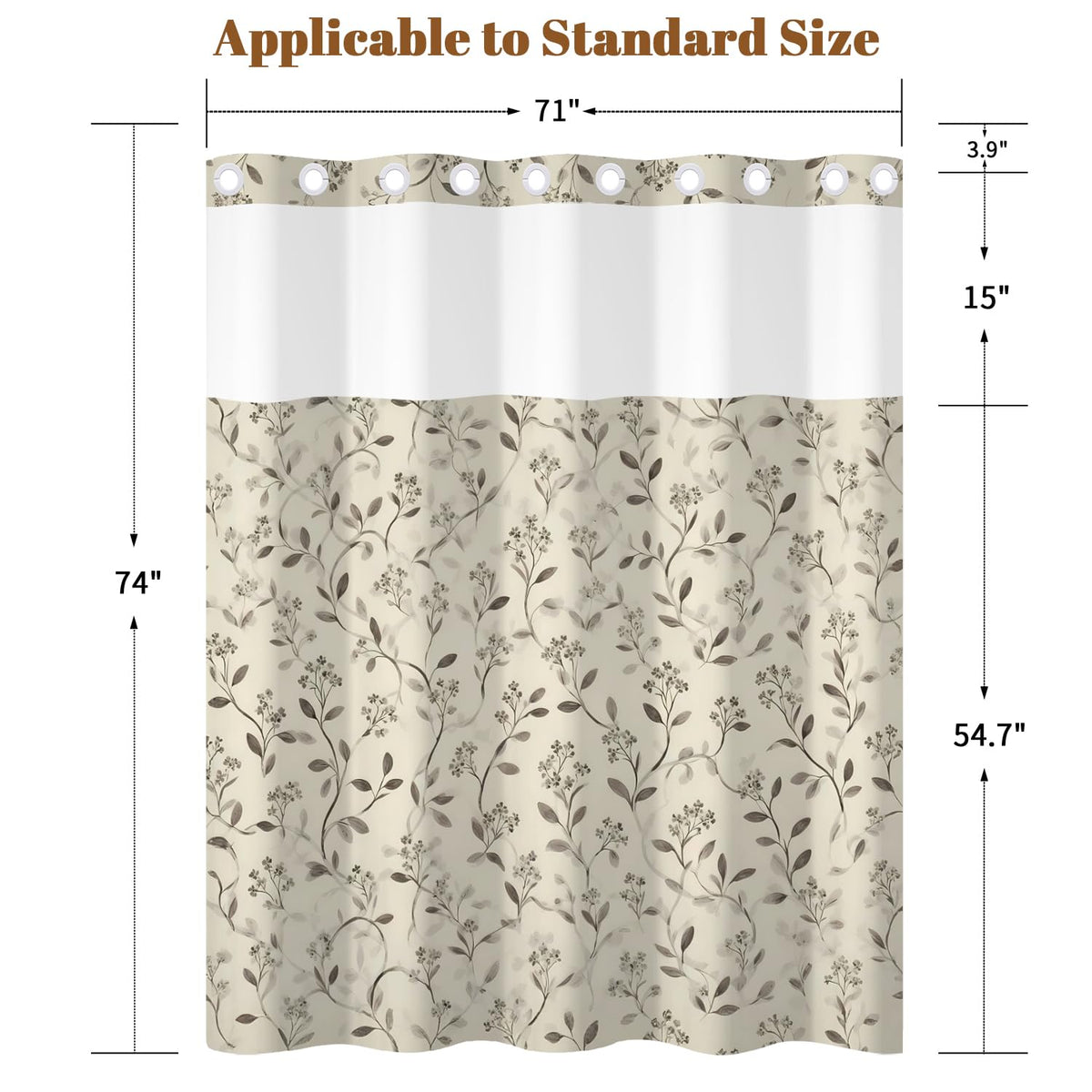 Xiazhilaio Beige Botanical Shower Curtain with Snap in Liner, 71x74 Inch