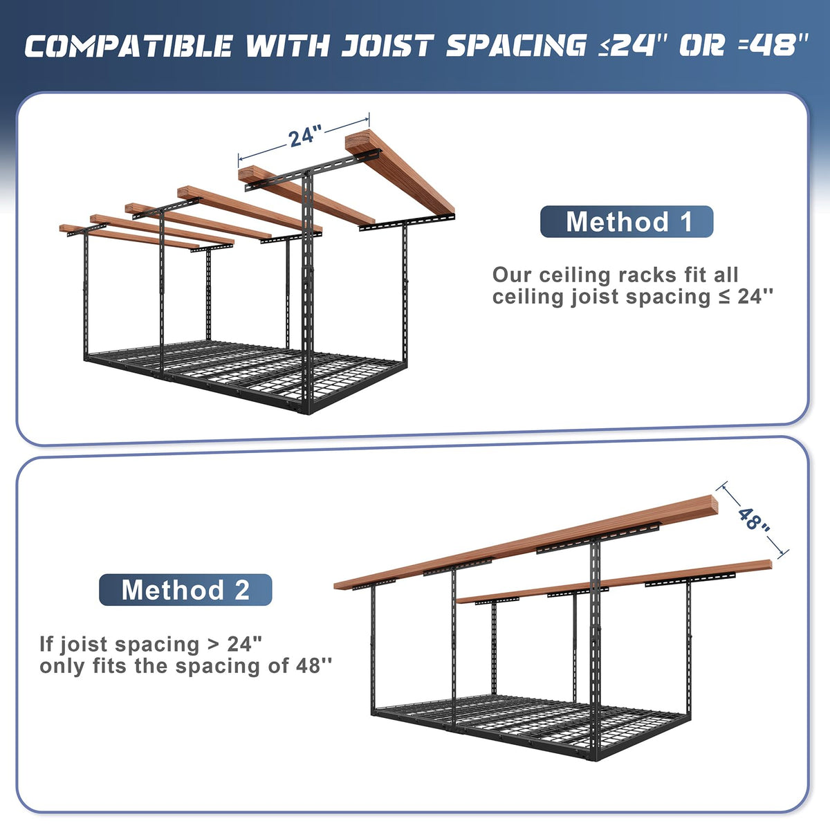 Jusgym 4X6FT Overhead Garage Storage Rack, 26"-40" Height Adjustable Garage Ceiling Storage Racks, Heavy Duty Metal Overhead Storage Organizer System, 450LBS Weight Capacity