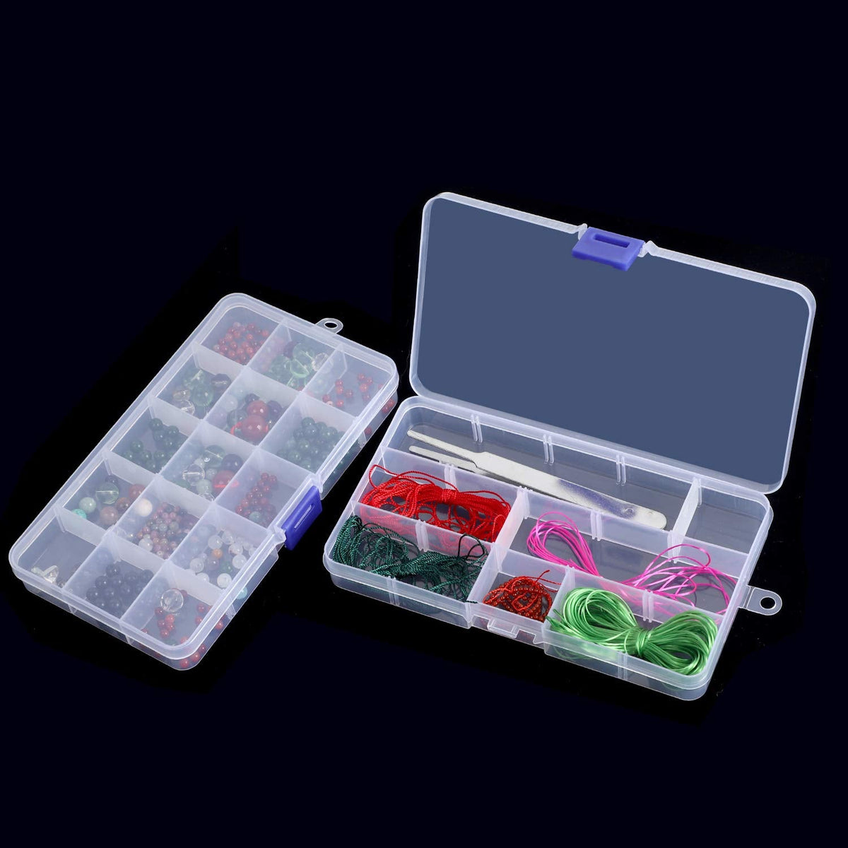 KINJOEK 10 Pack 15 Grids Plastic Bead Organizer Containers Storage, Adjustable Dividers Diamond Jewelry Craft Painting Storage Case, Clear Small Fishing Tackle Box for Sewing Cross Stitch Accessories