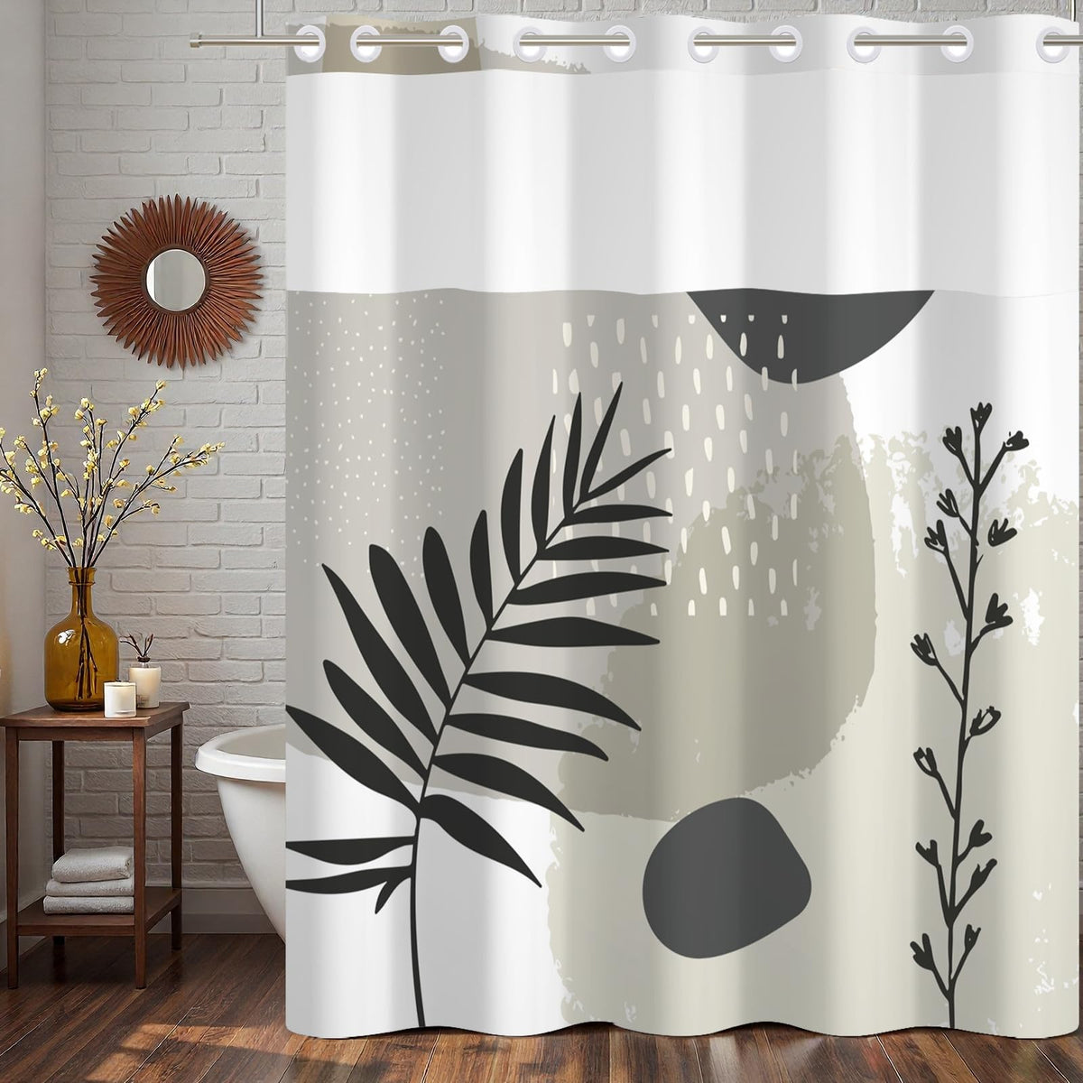 NAEMBCU No Hook Boho Shower Curtain and Liner Set 71 x 74 Inch