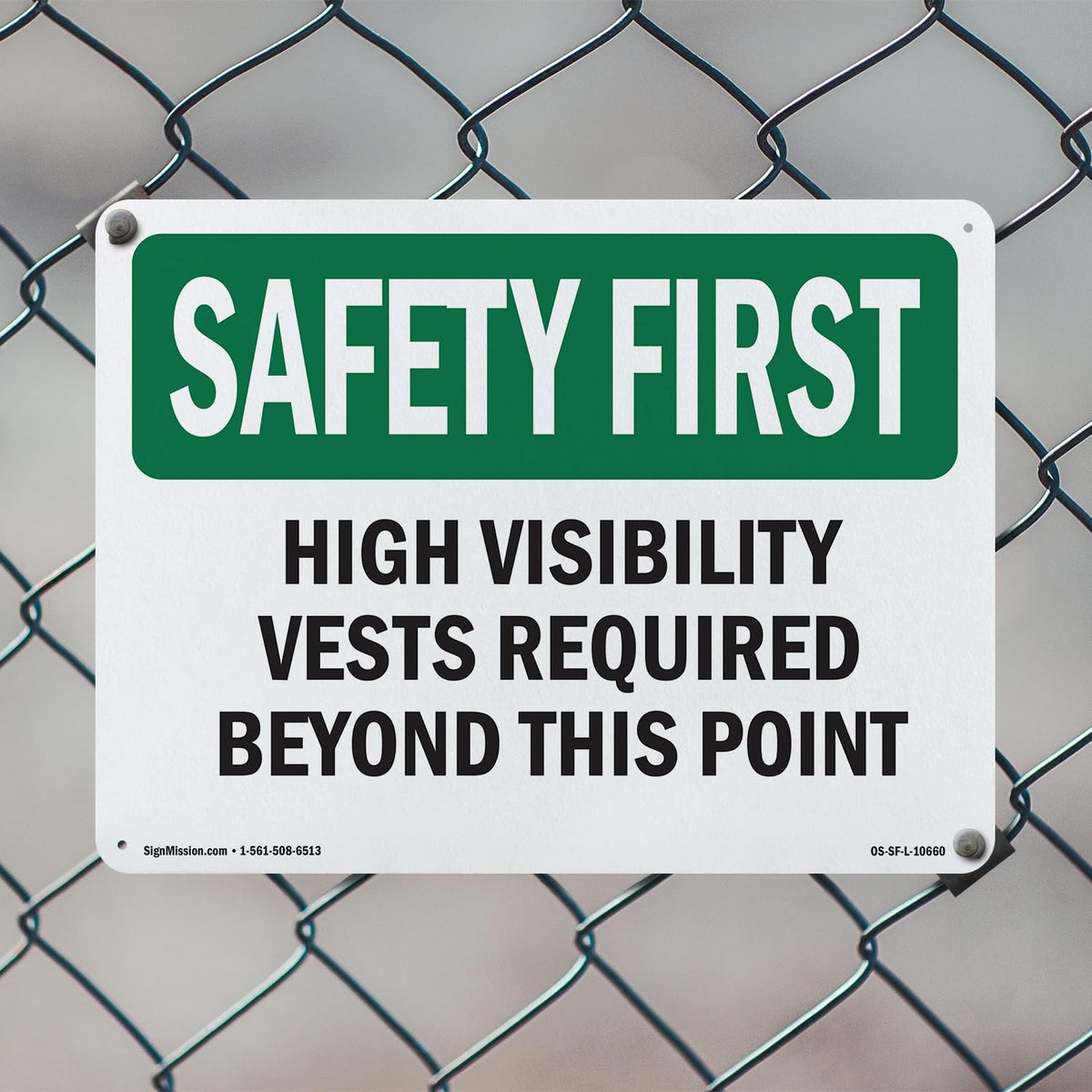 High Visibility Vests Required Beyond This Point OSHA SAFETY FIRST Rigid Plastic Sign 24 Inch x 18 Inch - 5 Pack