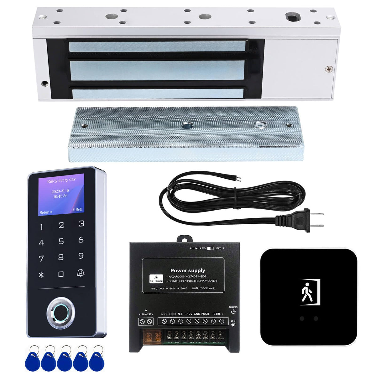 Door Access Control System Kit - Fingerprint, RFID Card, and Password Entry, 1200LB Magnetic Lock, Infrared Wireless Switch, Waterproof Door Access Controller with LCD Screen Display